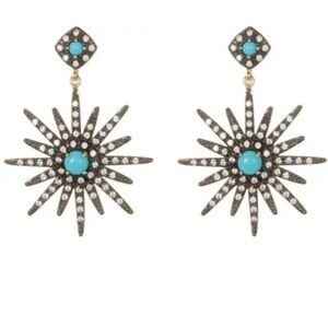 Adornia starburst 14k gold plated, turquoise and Swarovski crystal earrings NEW